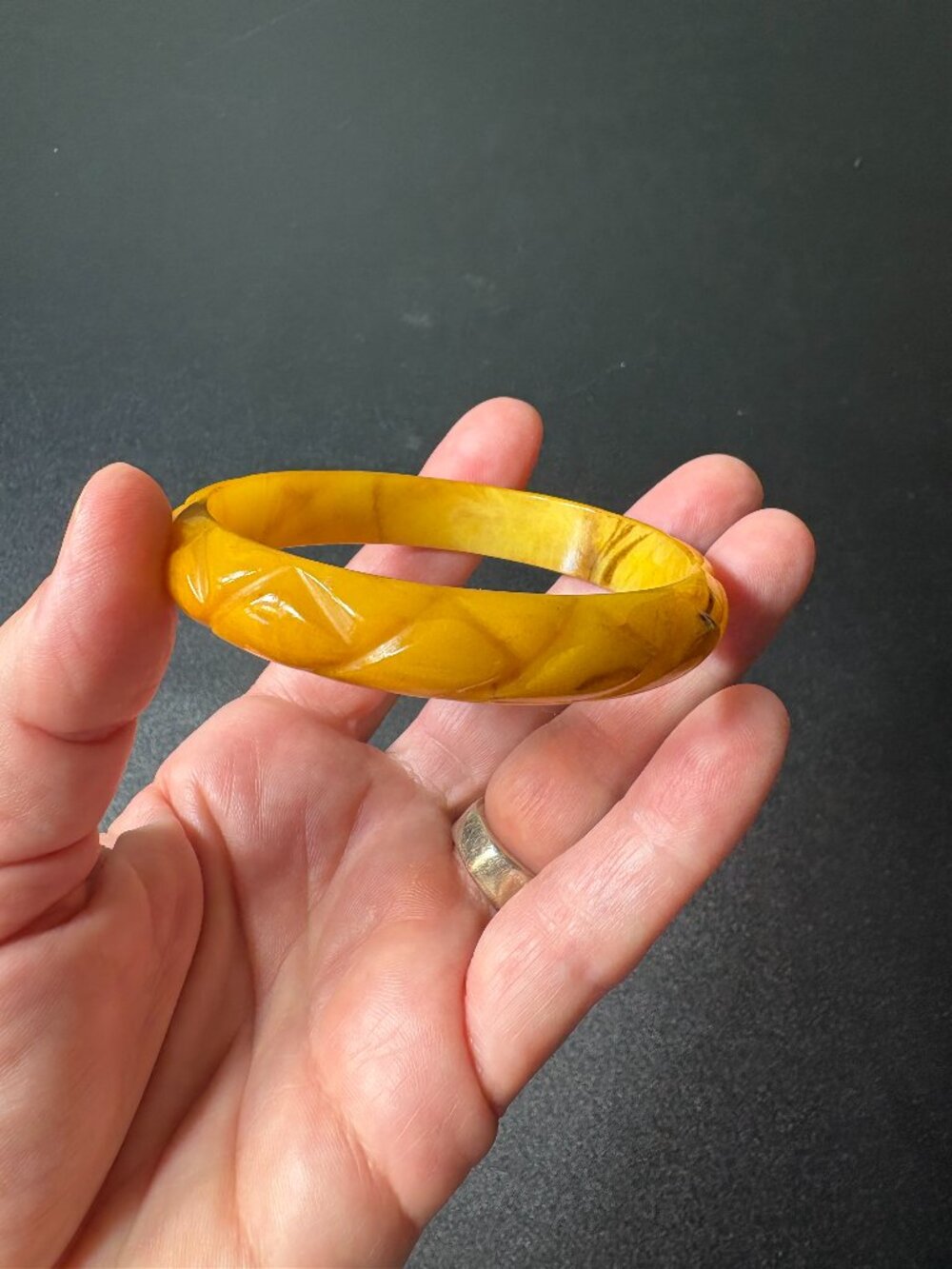 Vintage Carved Butterscotch Bakelite Bracelet